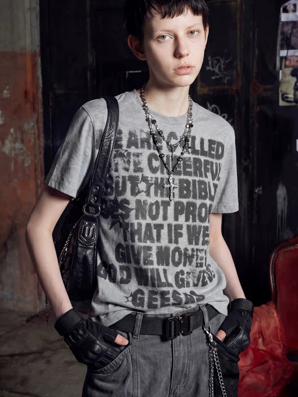Distressed Letter Print Crew Neck T-Shirt 3