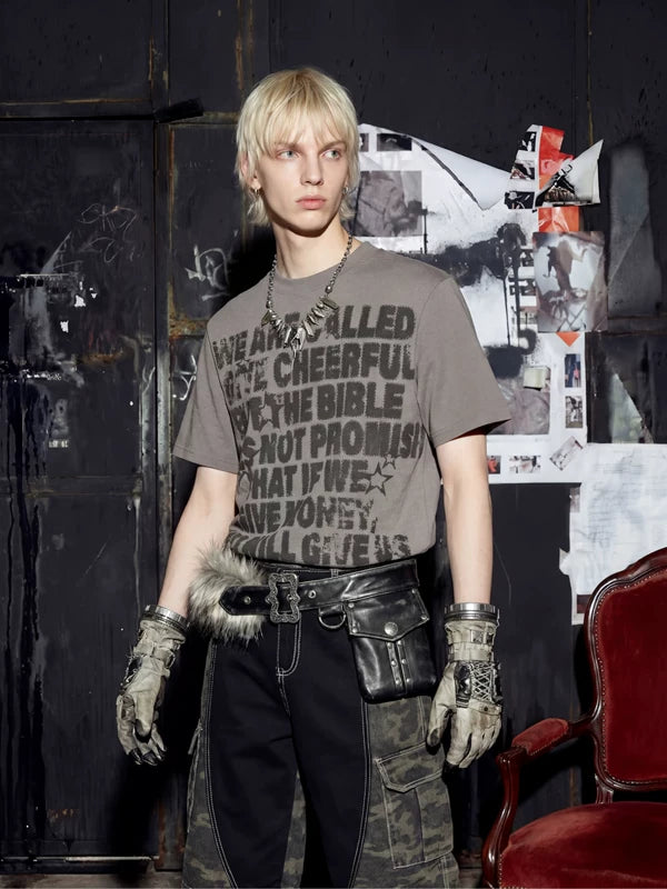 Distressed Letter Print Crew Neck T-Shirt 4