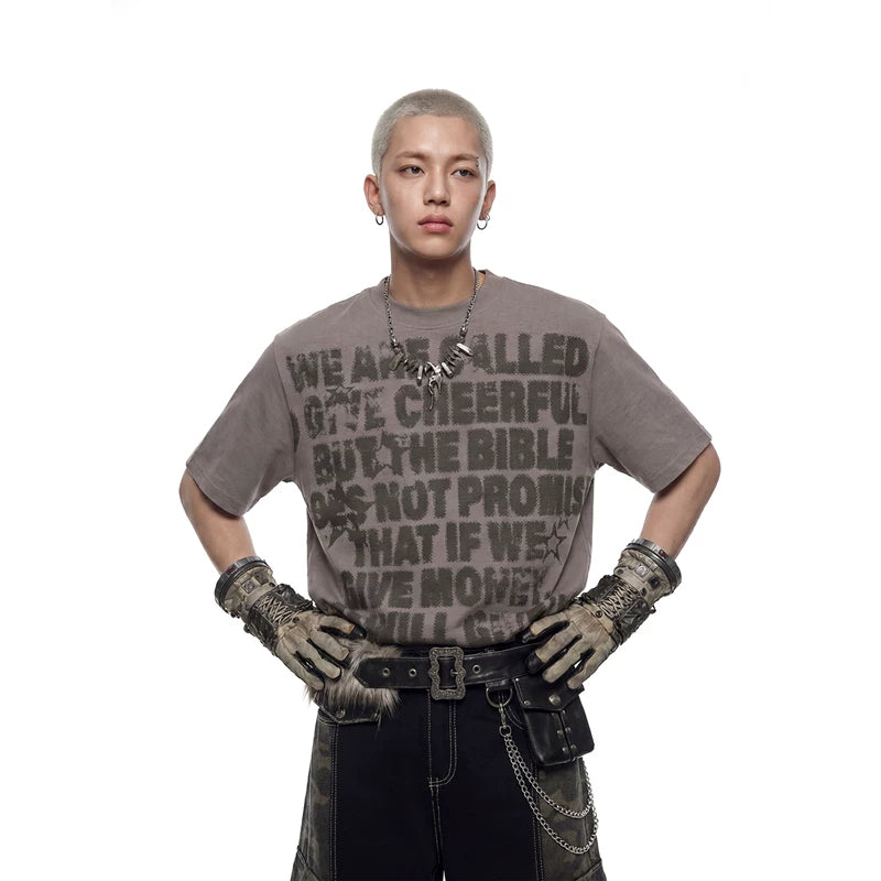 6241741654088,6241741654089,6241741654090, Distressed Letter Print Crew Neck T-Shirt