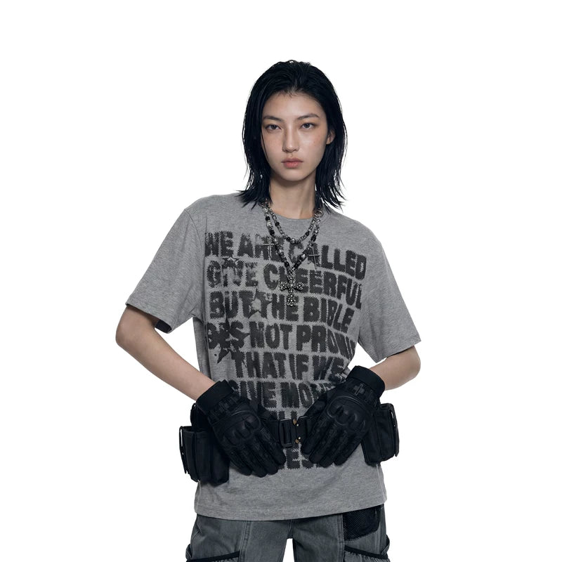 6241741654091,6241741654092,6241741654093, Distressed Letter Print Crew Neck T-Shirt