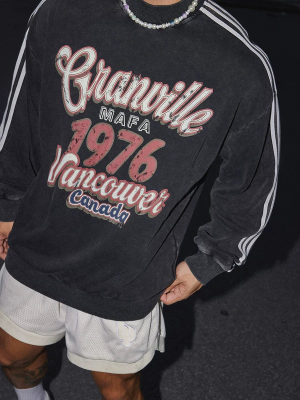 Distressed Letter Print Side Stripe Sweatshirt 3