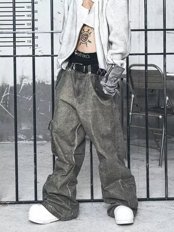 Distressed Loose Denim Cargo Pants 1