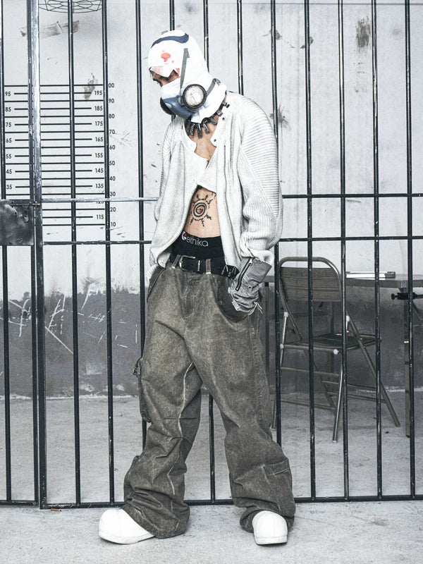 Distressed Loose Denim Cargo Pants 3