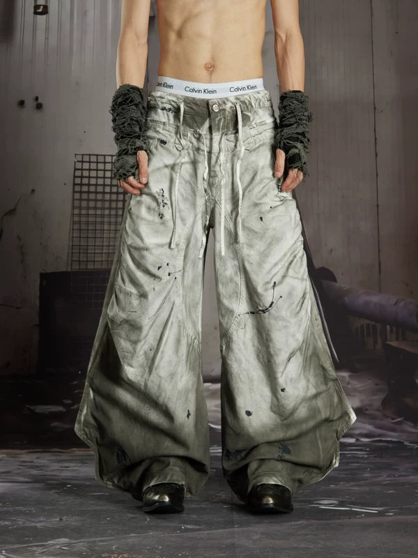 Distressed Loose-Fit Cotton Wide-Leg Pants 1