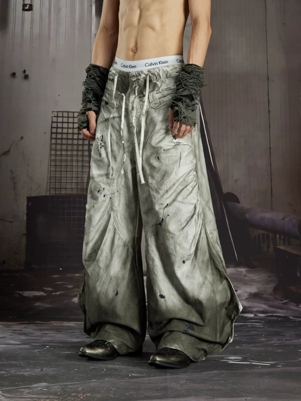 Distressed Loose-Fit Cotton Wide-Leg Pants 2