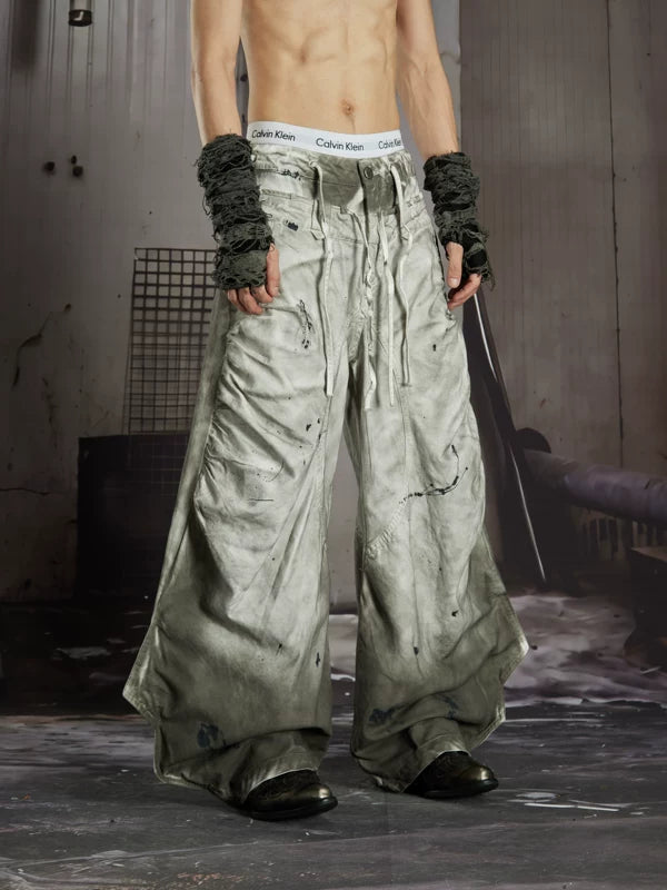 Distressed Loose-Fit Cotton Wide-Leg Pants 4