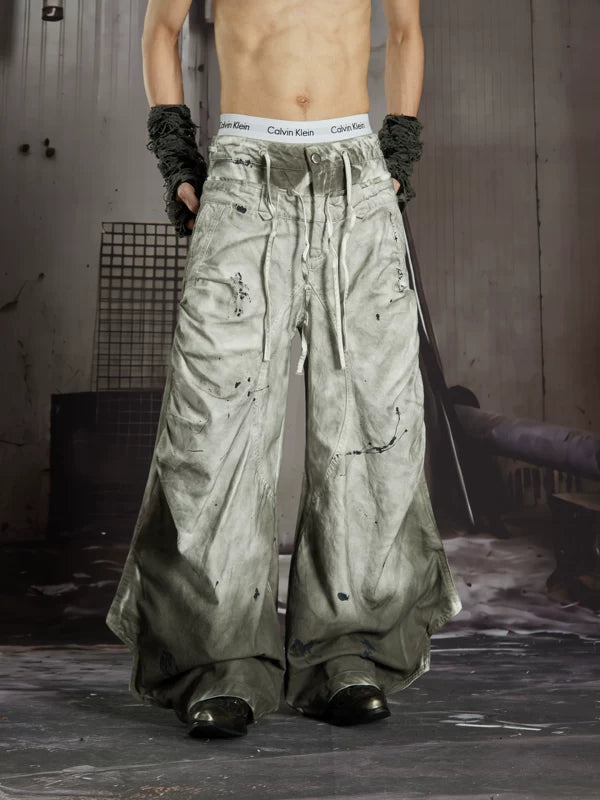 Distressed Loose-Fit Cotton Wide-Leg Pants 5