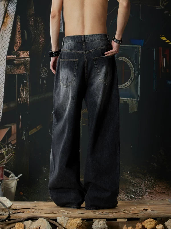 Distressed Loose Straight Leg Denim Pants 3