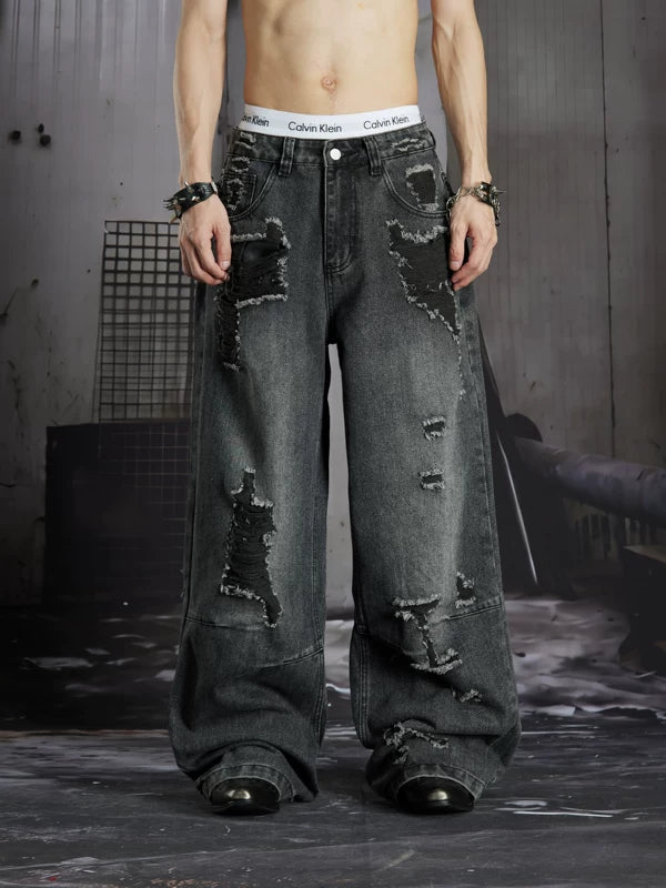 Distressed Loose Straight Leg Jeans 1