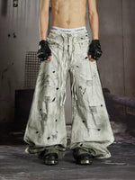 Distressed Mesh Patchwork Double Waistband Pants 1