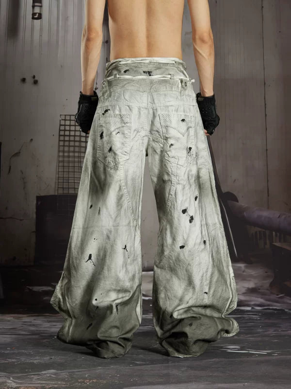 Distressed Mesh Patchwork Double Waistband Pants 2