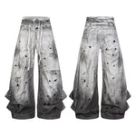 6265594130581,6265594130582,6265594130583,6265594130584,6265594130585, Distressed Mesh Patchwork Double Waistband Pants