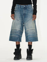 Distressed Motorcycle Denim Shorts with Frayed Hem 1