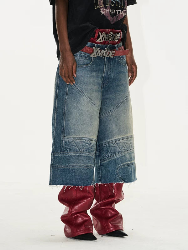 Distressed Motorcycle Denim Shorts with Frayed Hem 2