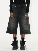 Distressed Motorcycle Denim Shorts with Frayed Hem 3