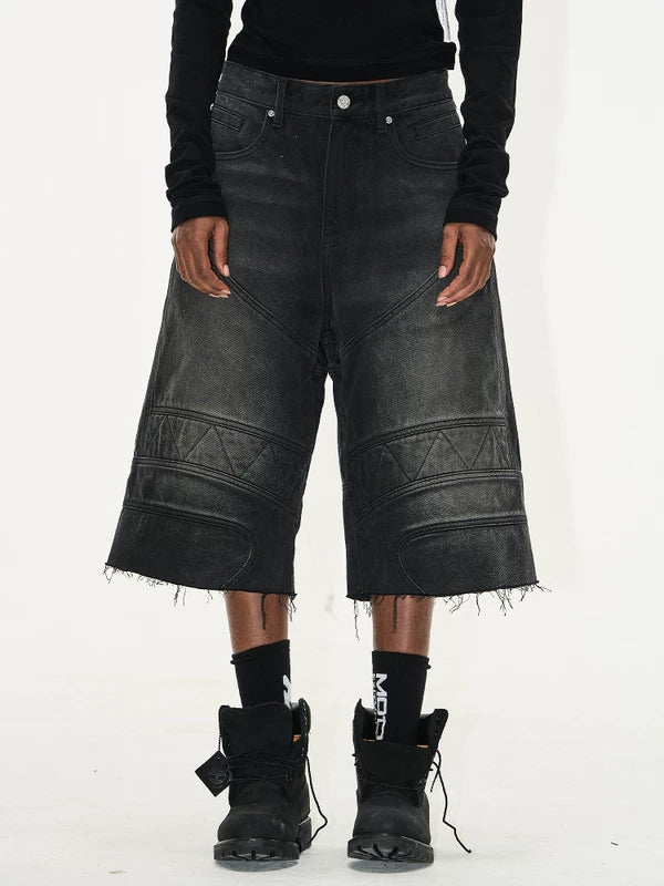 Distressed Motorcycle Denim Shorts with Frayed Hem 3