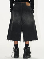 Distressed Motorcycle Denim Shorts with Frayed Hem 4
