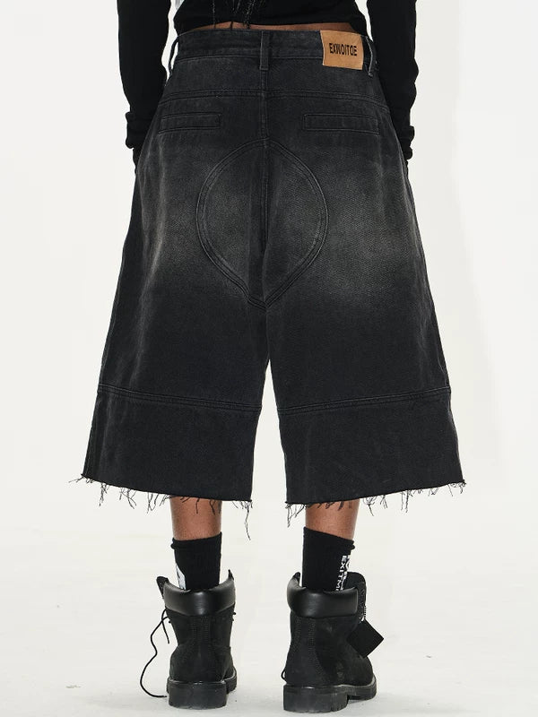 Distressed Motorcycle Denim Shorts with Frayed Hem 4