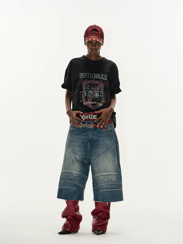 Distressed Motorcycle Denim Shorts with Frayed Hem 5