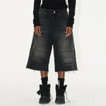 5754722336438,5754722336439,5754722336440,5754722336441, Distressed Motorcycle Denim Shorts with Frayed Hem