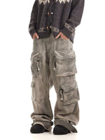 Distressed Multi-Pocket Loose Cargo Jeans Pants 1
