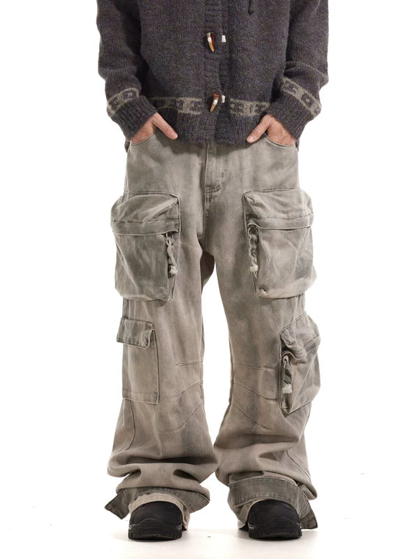 Distressed Multi-Pocket Loose Cargo Jeans Pants 2