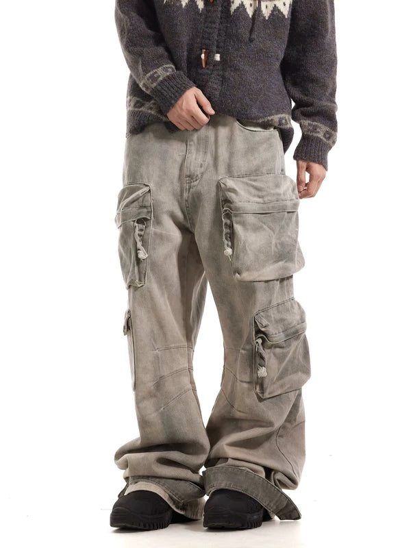 Distressed Multi-Pocket Loose Cargo Jeans Pants 3