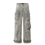5834916502107,5834916502108,5834916502109,5834916502110,5834916502111, Distressed Multi-Pocket Loose Cargo Jeans Pants