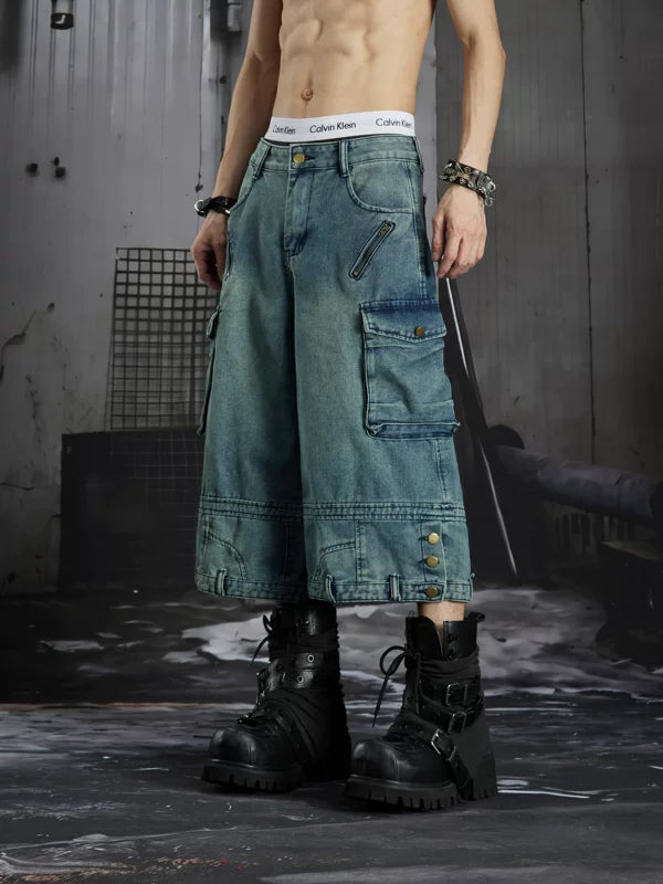 Distressed Multi-Pocket Loose Cropped Pants 2