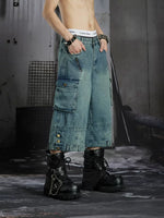 Distressed Multi-Pocket Loose Cropped Pants 3