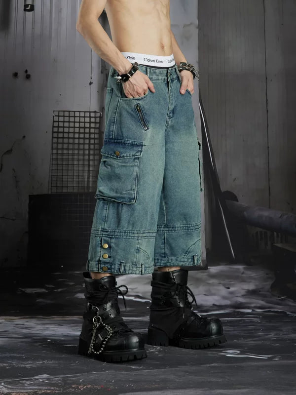 Distressed Multi-Pocket Loose Cropped Pants 3