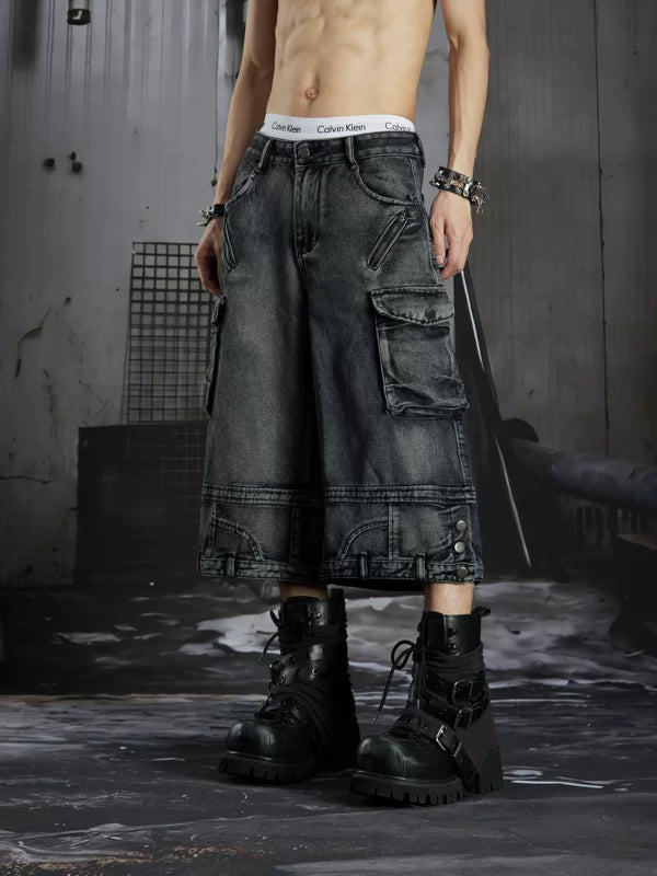 Distressed Multi-Pocket Loose Cropped Pants 4