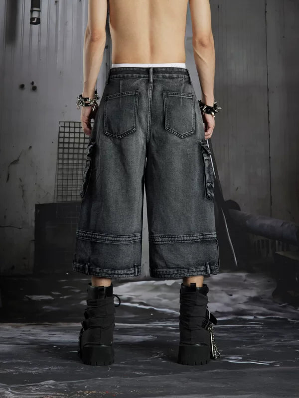 Distressed Multi-Pocket Loose Cropped Pants 5
