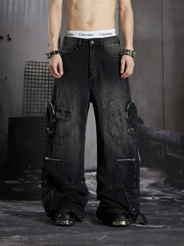Distressed Multi-Pocket Loose Straight Leg Jeans 2
