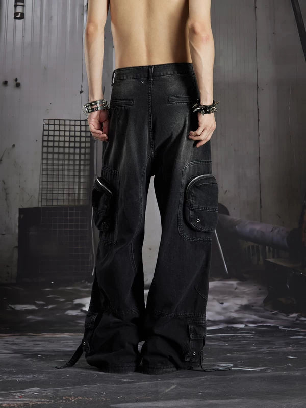 Distressed Multi-Pocket Loose Straight Leg Jeans 3