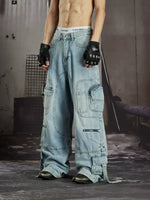 Distressed Multi-Pocket Loose Straight Leg Jeans 4