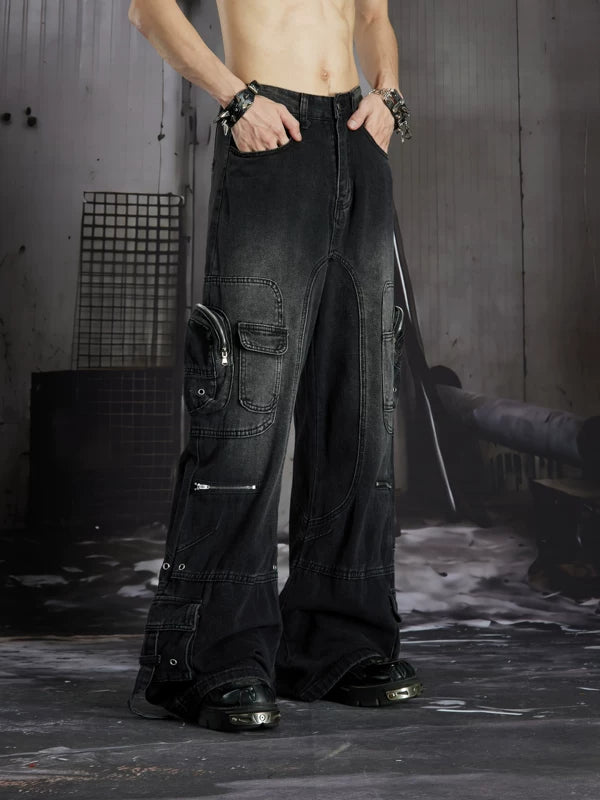 Distressed Multi-Pocket Loose Straight Leg Jeans 5