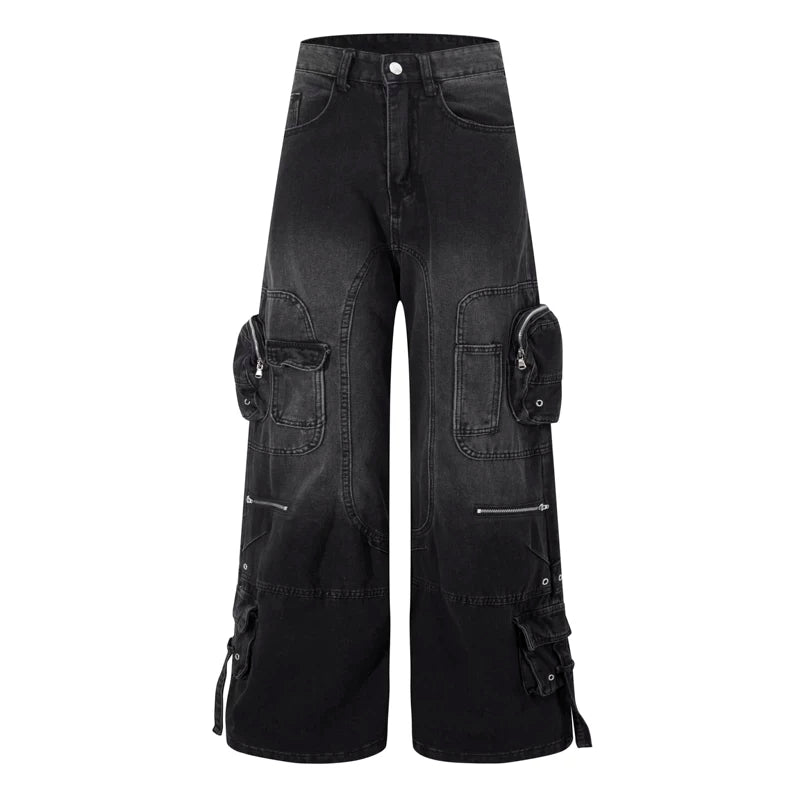 6095381369089,6095381369091,6095381369093,6095381369095, Distressed Multi-Pocket Loose Straight Leg Jeans