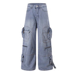 6095381369088,6095381369090,6095381369092,6095381369094, Distressed Multi-Pocket Loose Straight Leg Jeans