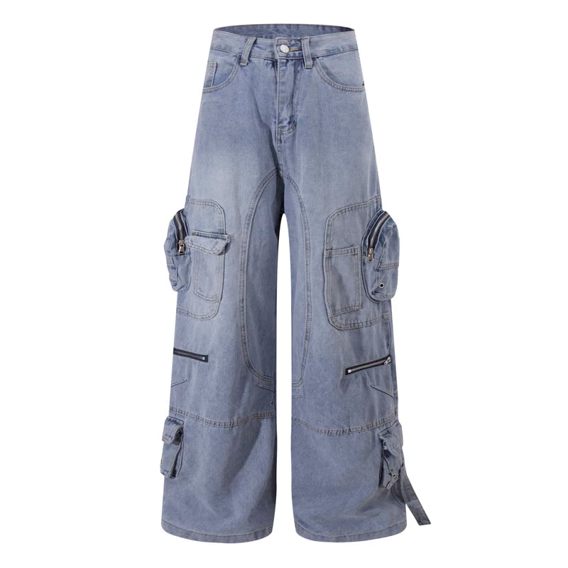 6095381369088,6095381369090,6095381369092,6095381369094, Distressed Multi-Pocket Loose Straight Leg Jeans