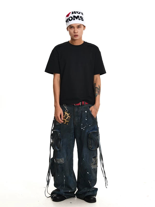 Distressed Multi-Pocket Wide-Leg Cargo Pants 4