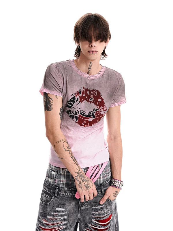 Distressed Musical Note Graphic Cotton T-Shirt 1