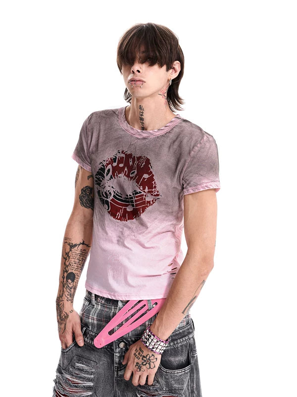 Distressed Musical Note Graphic Cotton T-Shirt 2