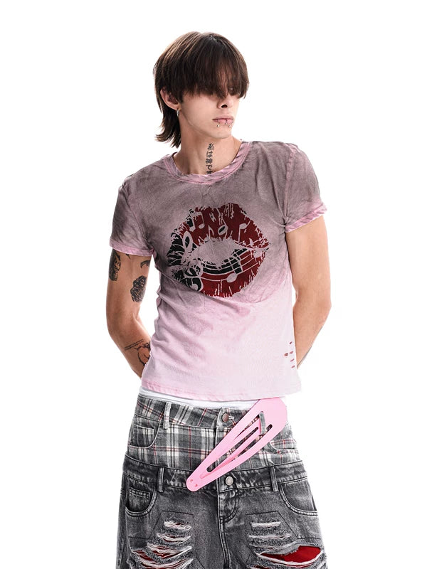 Distressed Musical Note Graphic Cotton T-Shirt 3