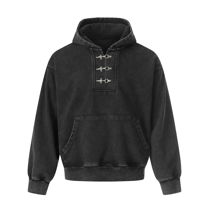 6203304863367,6203304863368,6203304863369, Distressed Oversized Hooded Sweatshirt with Buttons