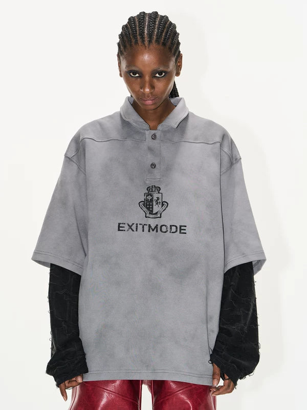 Distressed Oversized Polo Short-Sleeve T-Shirt 3