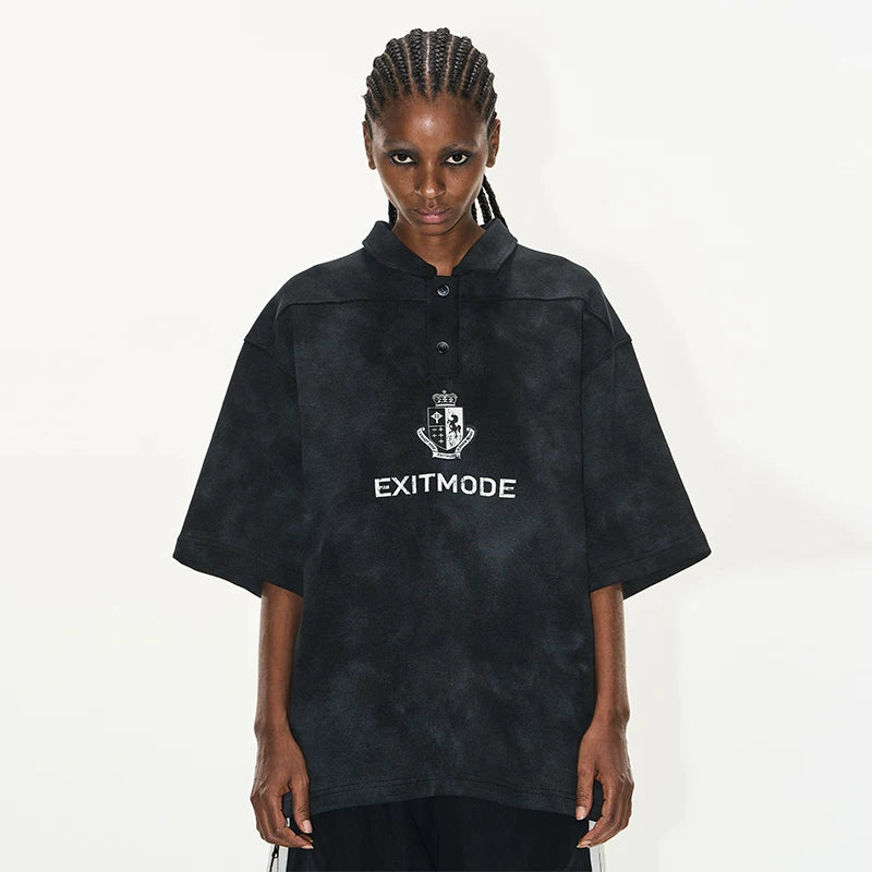 5905057322494,5905057322495,5905057322496,5905057322497, Distressed Oversized Polo Short-Sleeve T-Shirt