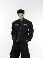Distressed Padded Shoulder Denim Jacket 1