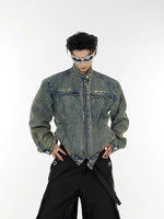,5726487342373,5251101573317,5251101573318,5251101573319, Distressed Padded Shoulder Denim Jacket