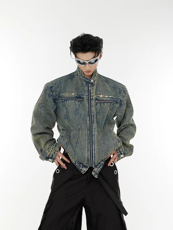 ,5726487342373,5251101573317,5251101573318,5251101573319, Distressed Padded Shoulder Denim Jacket